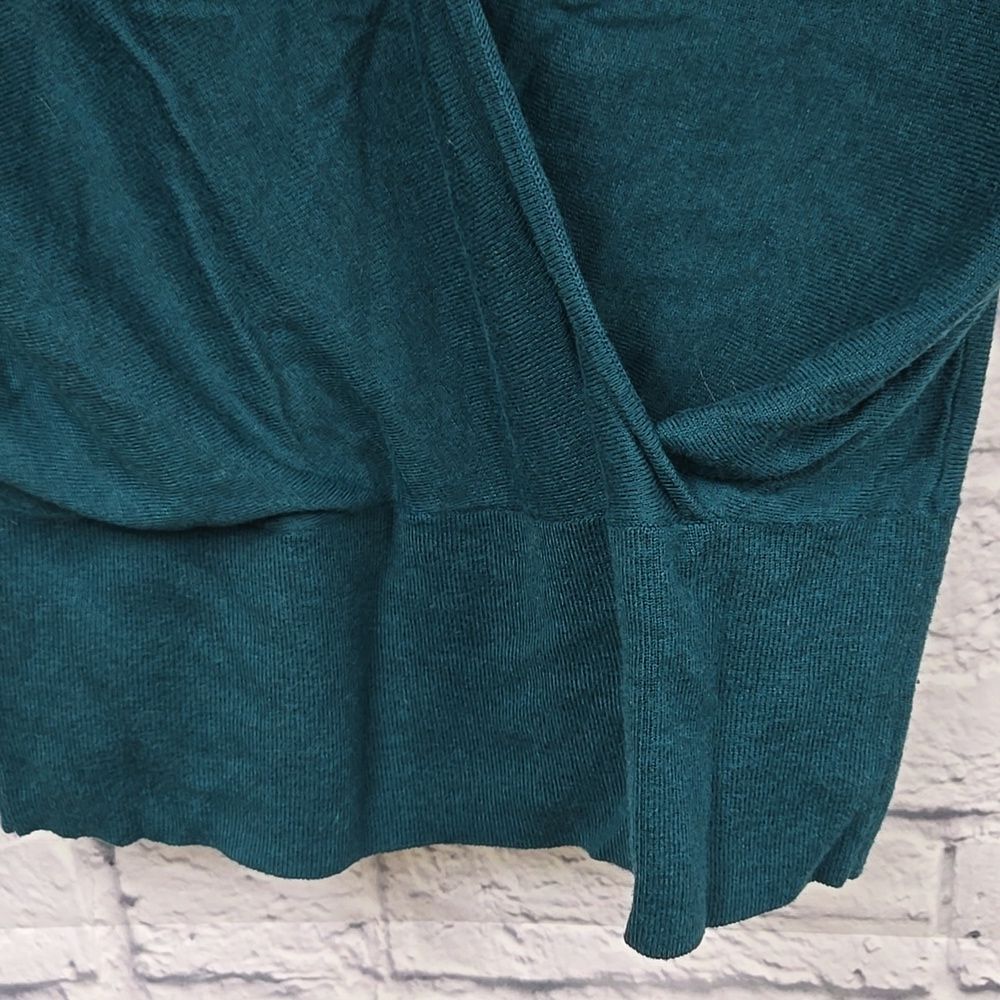 LOFT Teal Surplice Sweater Medium Wool Blend Faux Wrap 3/4 Sleeve Work Top - Picture 4 of 10